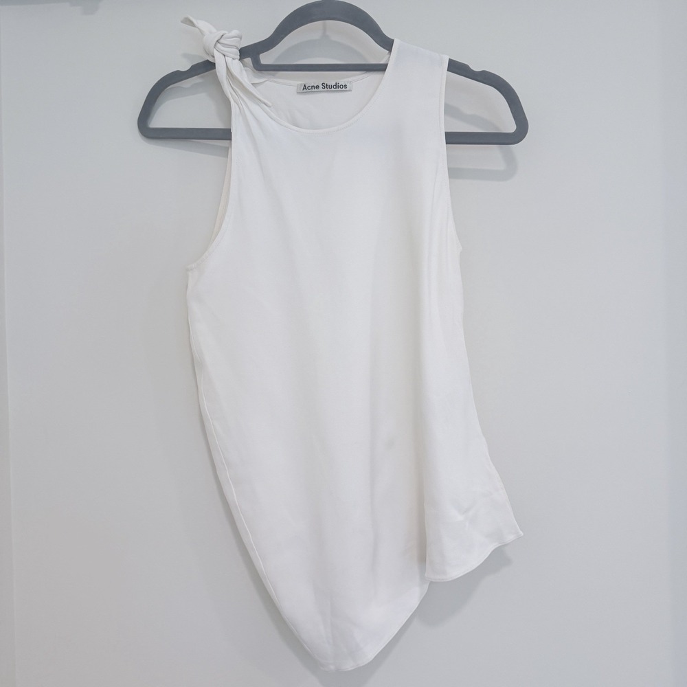 Acne Studios Bellair Women's 32 White Asymmetric Shoulder Tie Sleeveless Top